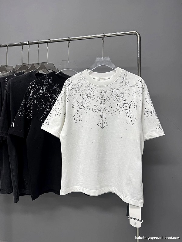 Chrome Hearts Cross Rhinestone Street Style White T-shirt
