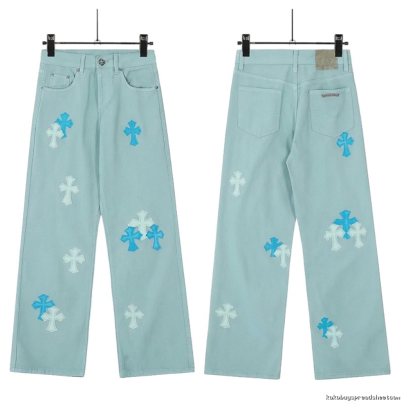 Chrome Hearts Cross Trend Brand Light Blue Jeans