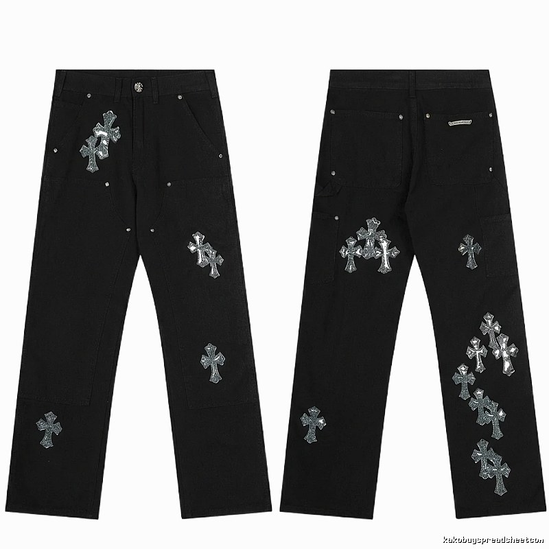 Chrome Hearts Cross Trendy Cool Black Pants