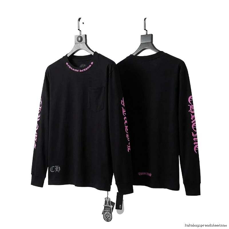 Chrome Hearts Dark Style Pink-lettered Black Long-sleeve