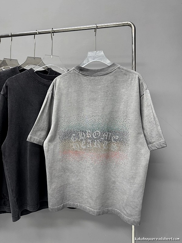 Chrome Hearts Distressed Gradient Hot-fix Rhinestone Gray Short-sleeve T-shirt