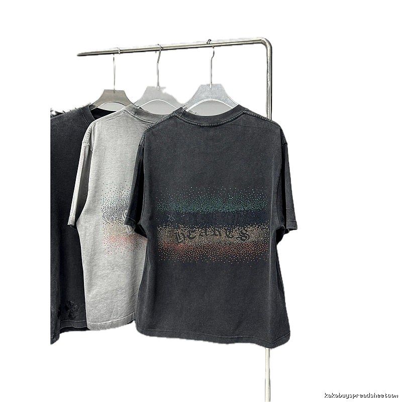 Chrome Hearts Gradient Hot-fix Rhinestone Vintage Distressed Charcoal Black T-Shirt