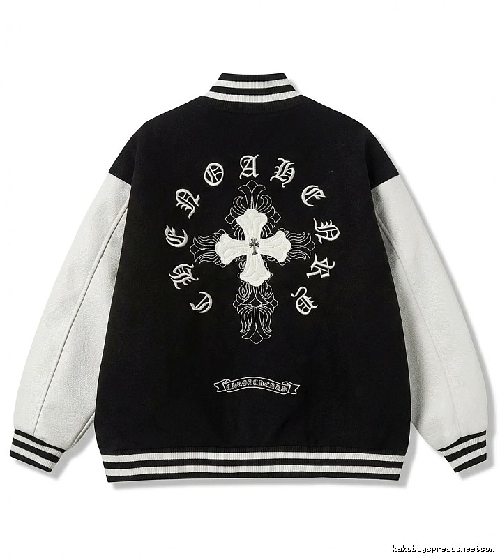 Chrome Hearts retro-style black and white baseball jacket