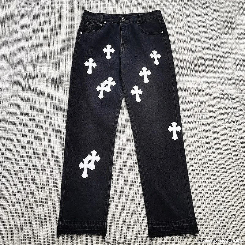 Chrome Hearts Travel Cross patch jeans White Jeans Black with Modern Look
