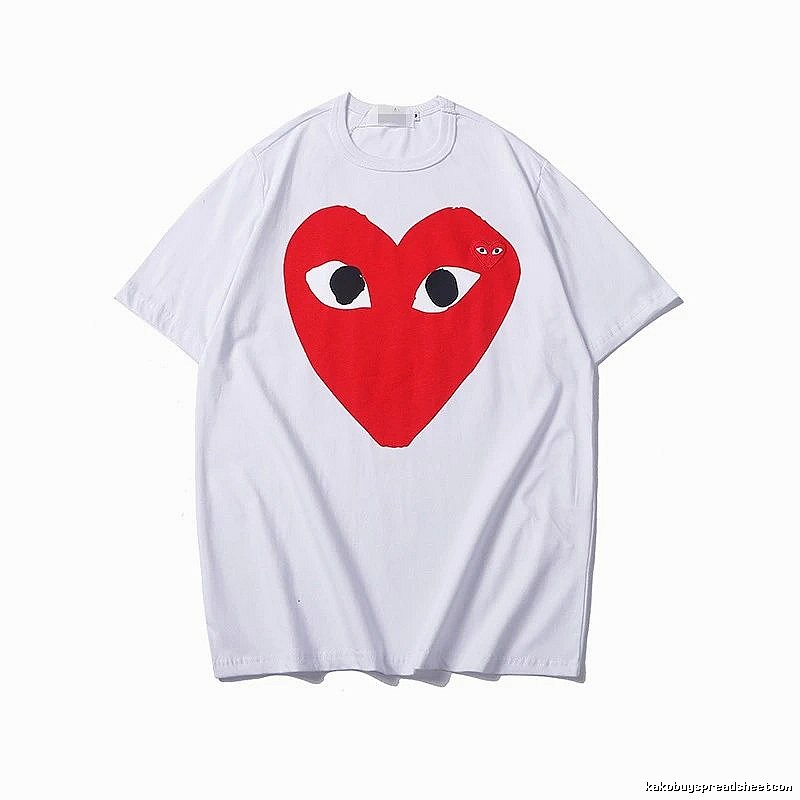 Comme des Garcons PLAY 2023-30 White Style 2330 Heart Logo T-Shirt Coffee Run