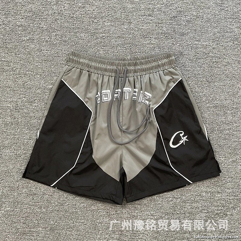 Corteiz Street Style Black and Grey Colorblock Athletic Shorts