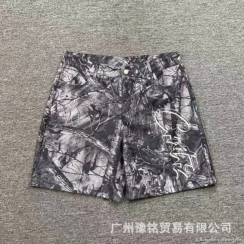 Corteiz Street Style Black and Grey Tree Grain Camouflage Shorts
