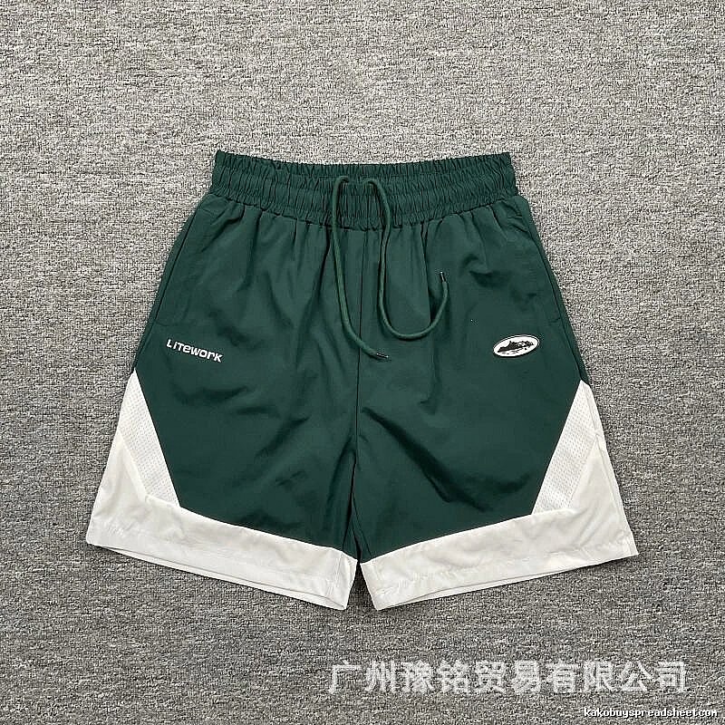 Corteiz Street Style Dark Green & White Colorblock Casual Shorts