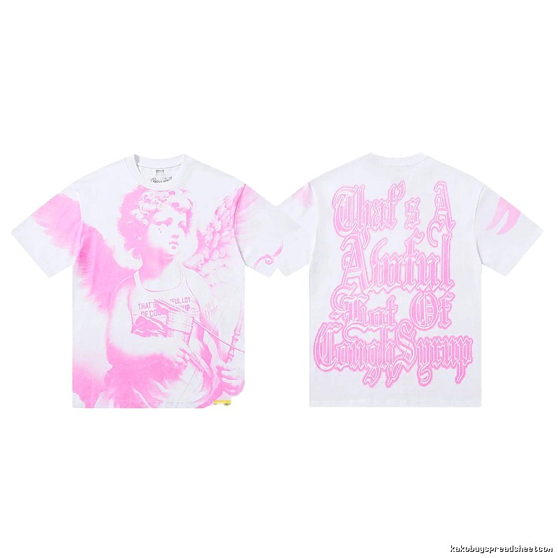 COUGH SYRUP Angel Print Street Style White and Pink T-shirt