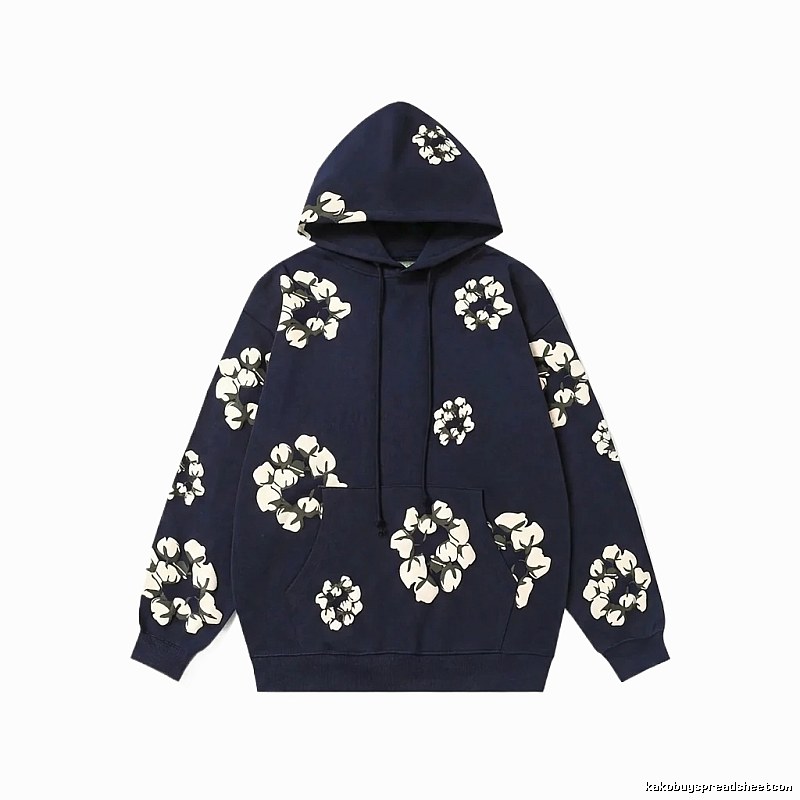 DENIM TEARS Floral Style Navy Blue Hoodie