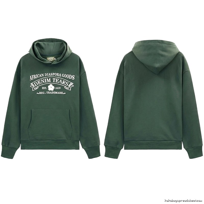 DENIM TEARS retro-style dark green hoodie