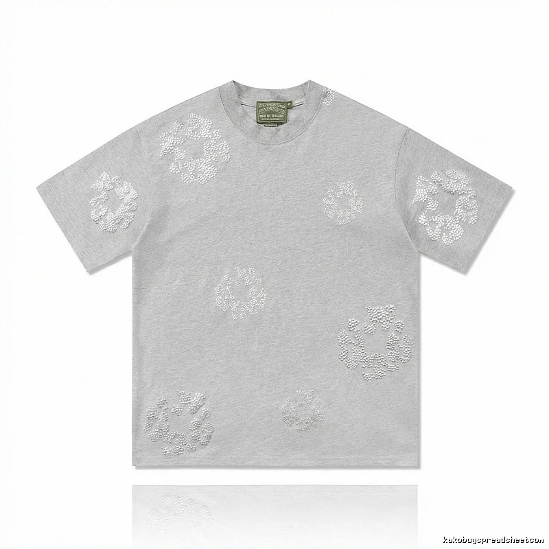 DENIM TEARS Retro - Style Light Gray T - Shirt