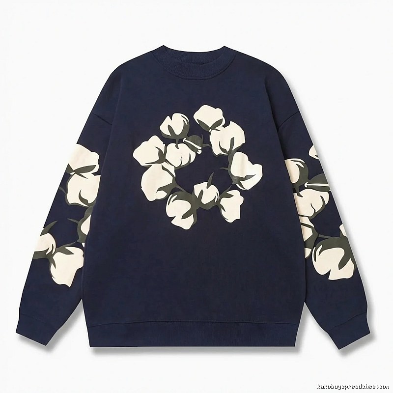 DENIM TEARS Retro Style Navy Blue Sweatshirt