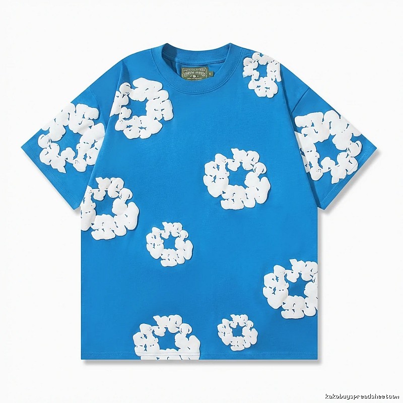 DENIM TEARS Three-dimensional Flower Blue Short-sleeve Shirt
