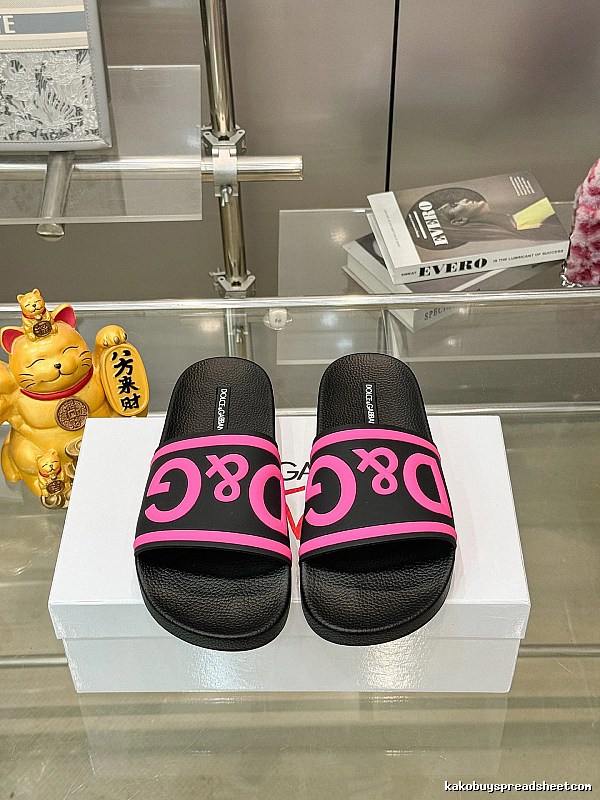 D&G Classic Logo Streetwear Style Black & Pink Colorblock Slide Sandals
