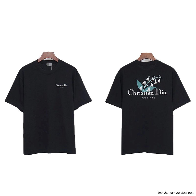 Dior Casual Black T-Shirt with Lily of the Valley Print