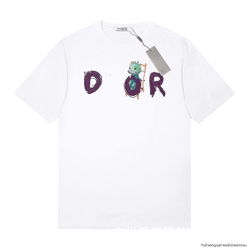 Dior Dinosaur Graffiti Cool Trendy White Short-sleeve T-shirt