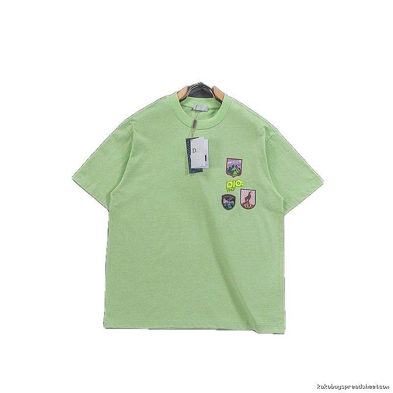 Dior Embroidered Badge Casual Style Lime Green T-Shirt