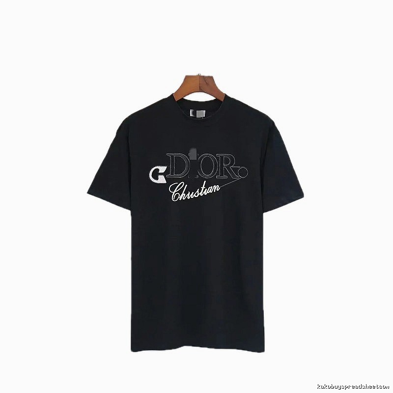 Dior Embroidered Casual Style Black Short-sleeve T-shirt