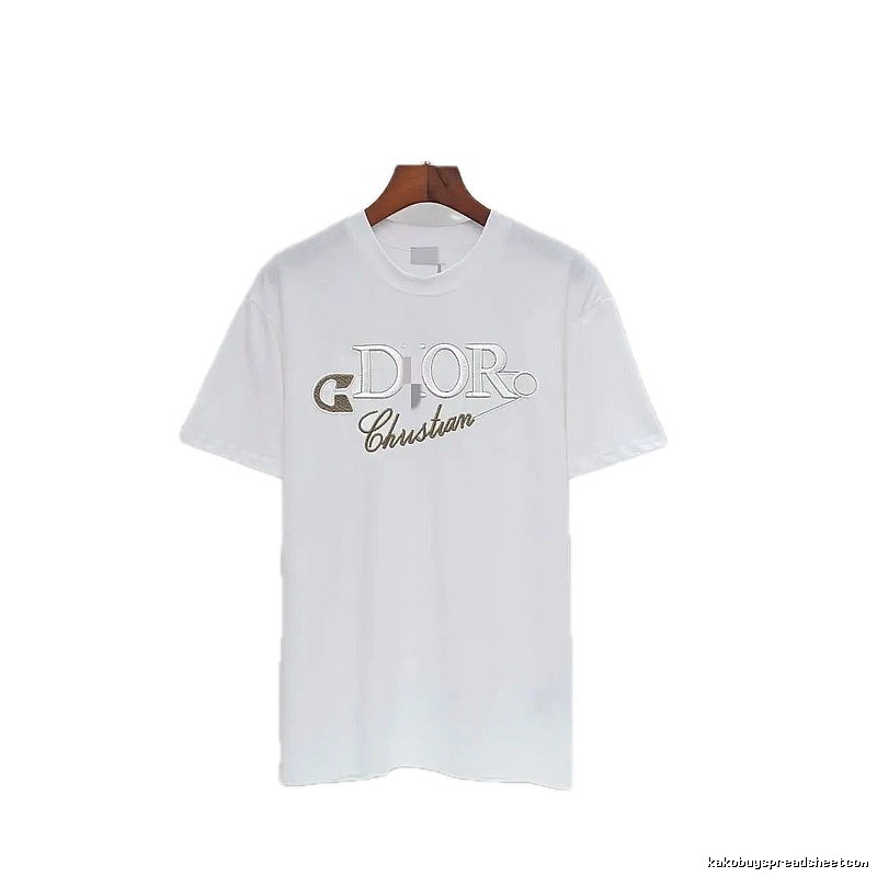 Dior Embroidered Light Luxury Style White Short-sleeve T-shirt