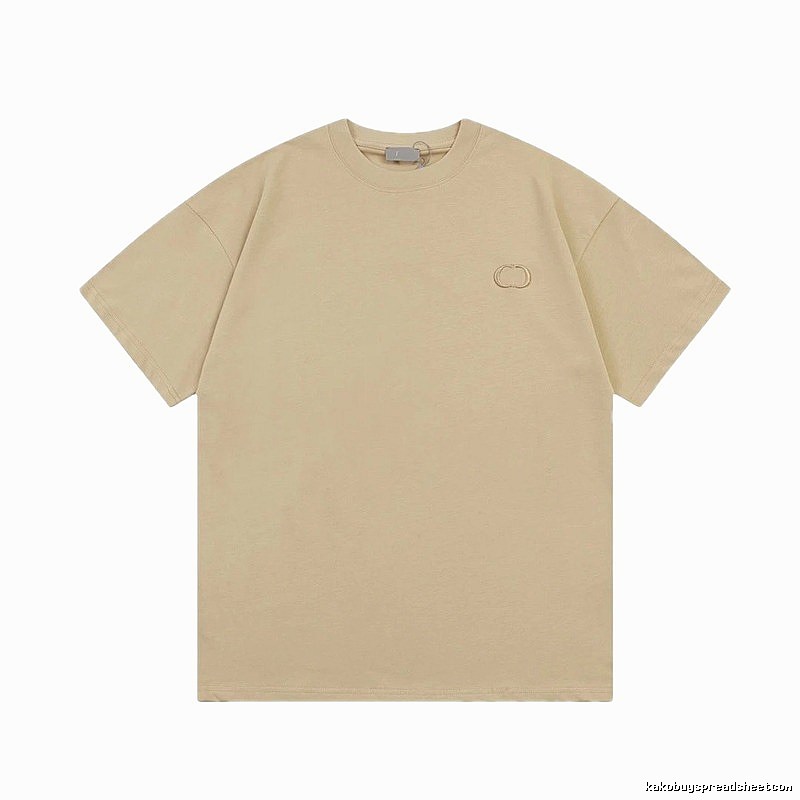 Dior Embroidered Minimalist Style Khaki Short-sleeve T-shirt