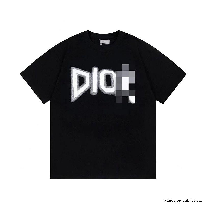 Dior Flocked Letter Street Style Black T-Shirt