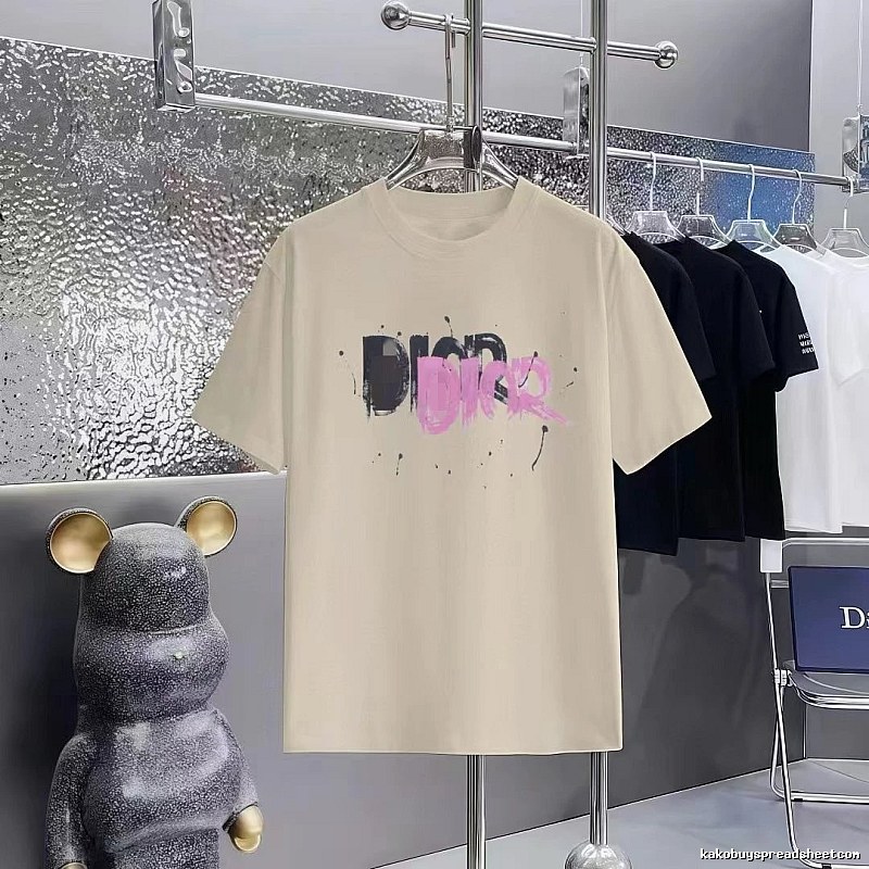 Dior Graffiti Street Style Apricot Short-sleeve T-Shirt