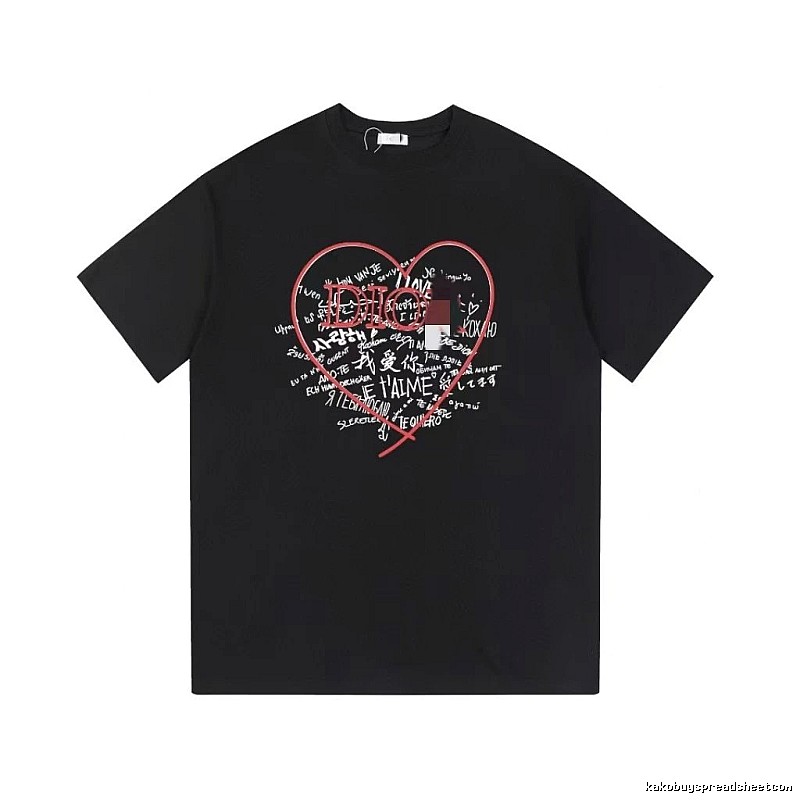 Dior Heart Graffiti Trendy Style Black T-Shirt