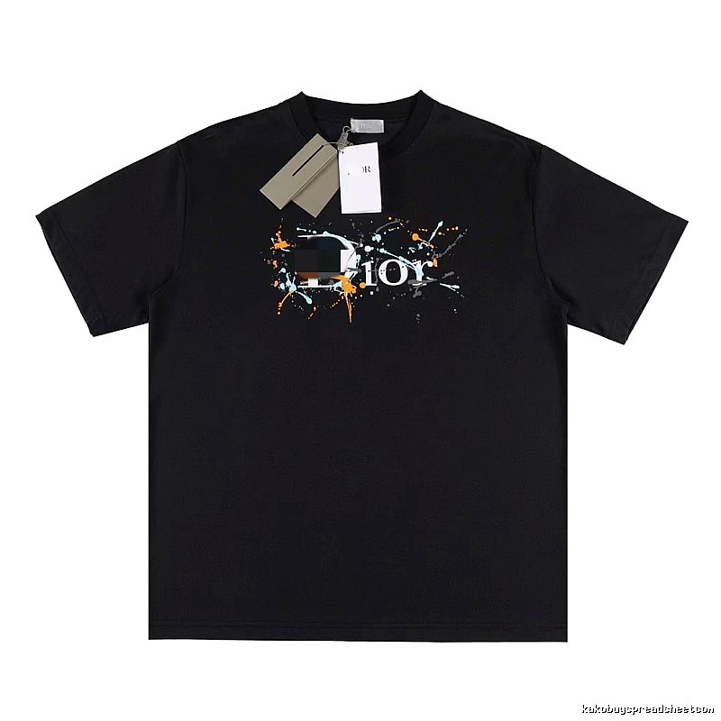 Dior Ink-Splashing Print Street Style Black T-Shirt