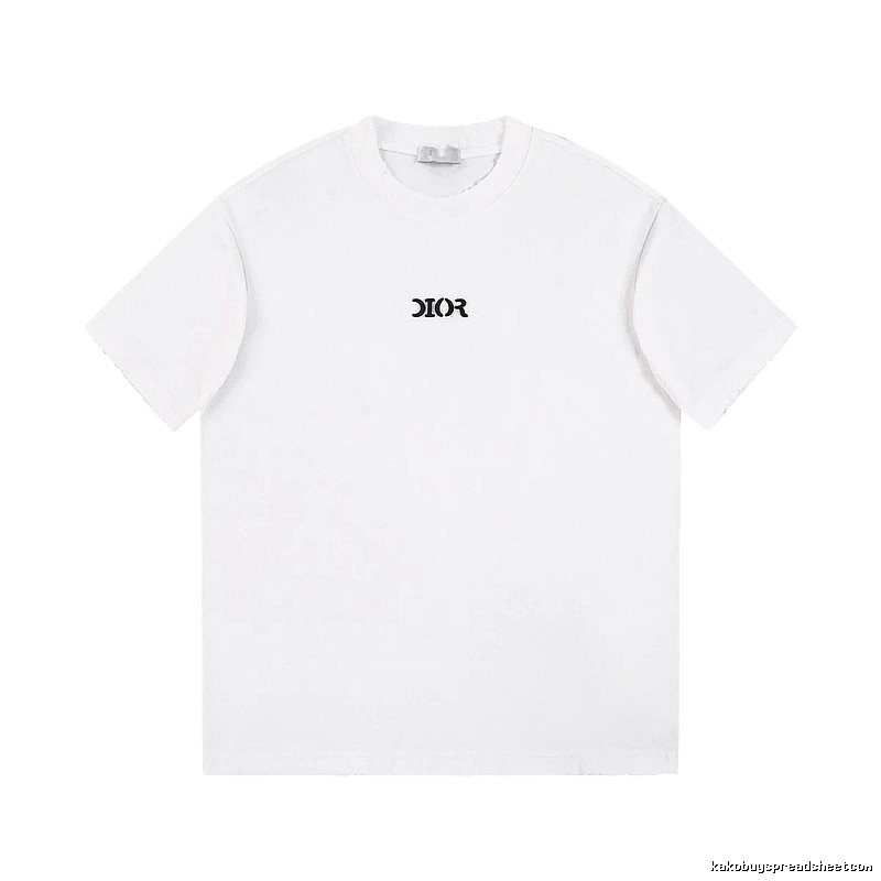 Dior Minimalist Style Embroidered Logo White Short-sleeved T-shirt