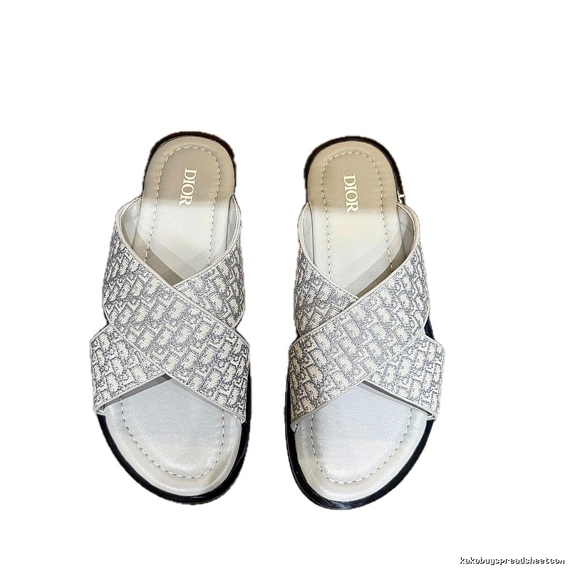 Dior Monogram Light Luxury Style Light Gray Slides
