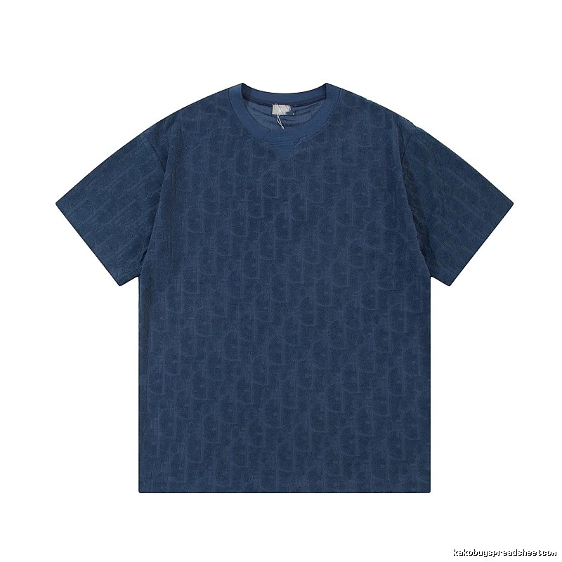 Dior Oblique All-over Print Light Luxury Style Navy Blue T-Shirt
