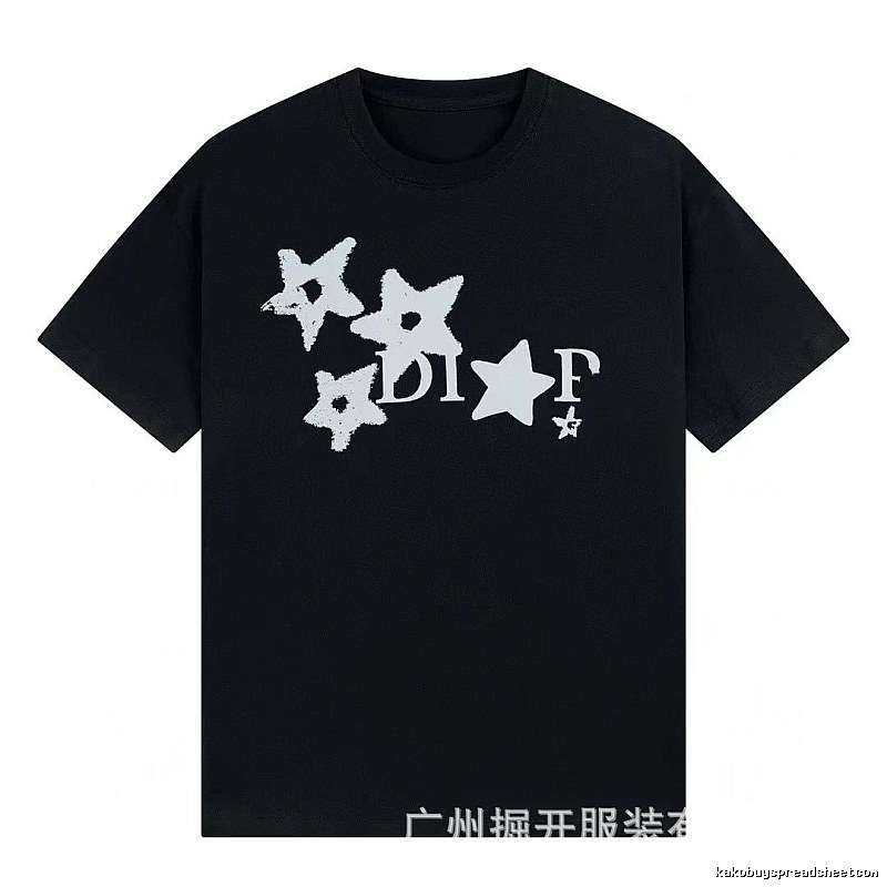 Dior Star Print Street Style Black T-Shirt