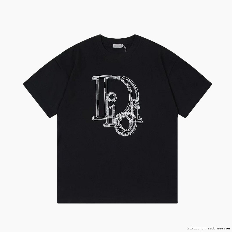 Dior Trendy Cool Line Print Black Short Sleeve T-Shirt