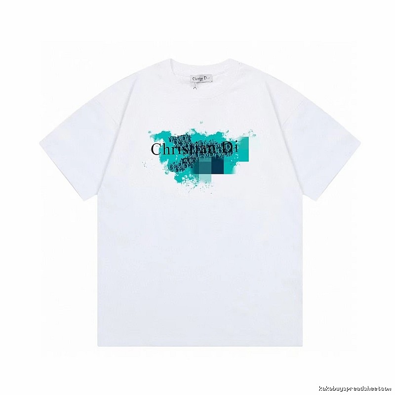 Dior Trendy Style Ink Wash Print White T-Shirt