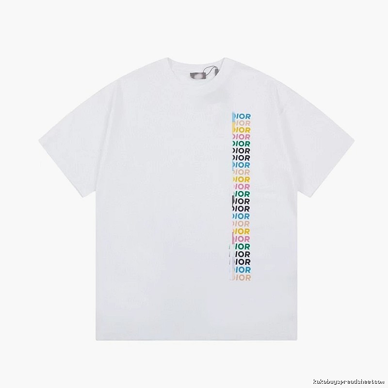 Dior Trendy Style Side-row Colored Print White T-Shirt