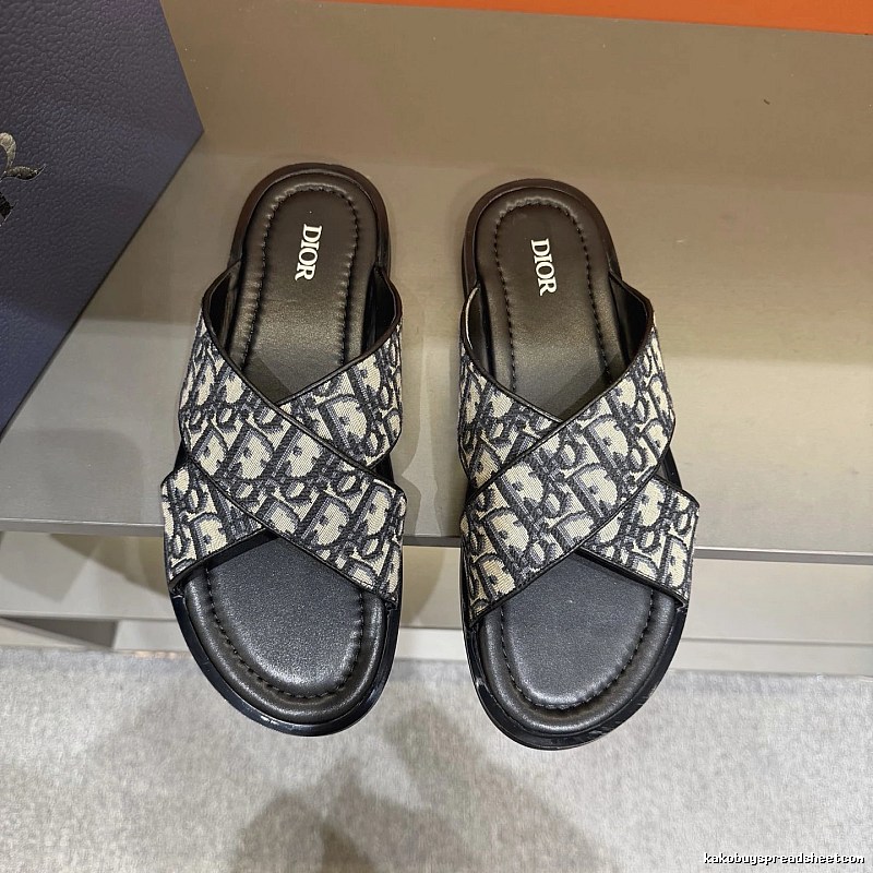 Dior Vintage Style Monogram Black and Grey Slides