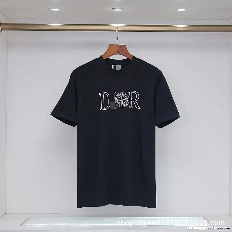 Dior x Stone Island Co-branded Casual Black Short-sleeve T-shirt