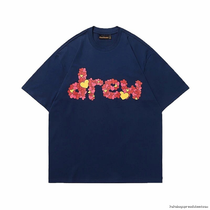 DREW All-over Heart Print Trendy Style Navy Blue Short-sleeve T-shirt