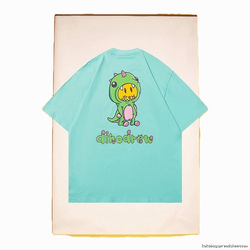 DREW Dinosaur Series Streetwear Style Light Blue Short Sleeve T-Shirt