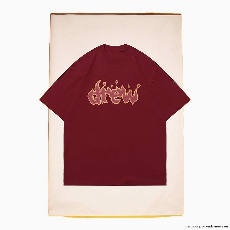 DREW Flame Heart Street Style Burgundy Short Sleeve T-Shirt