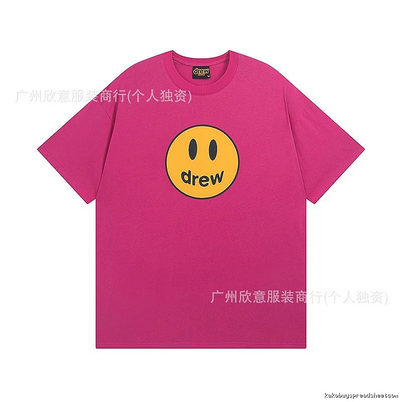 DREW Smiley Face Print Street Style Rose Red T-Shirt