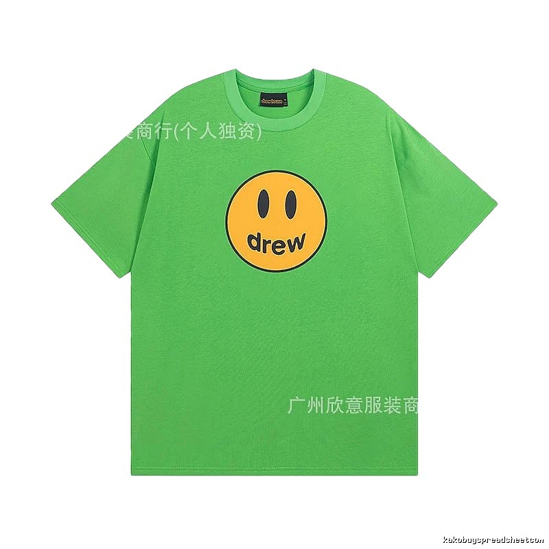 DREW Smiley Face Street Style Green Short Sleeve T-Shirt