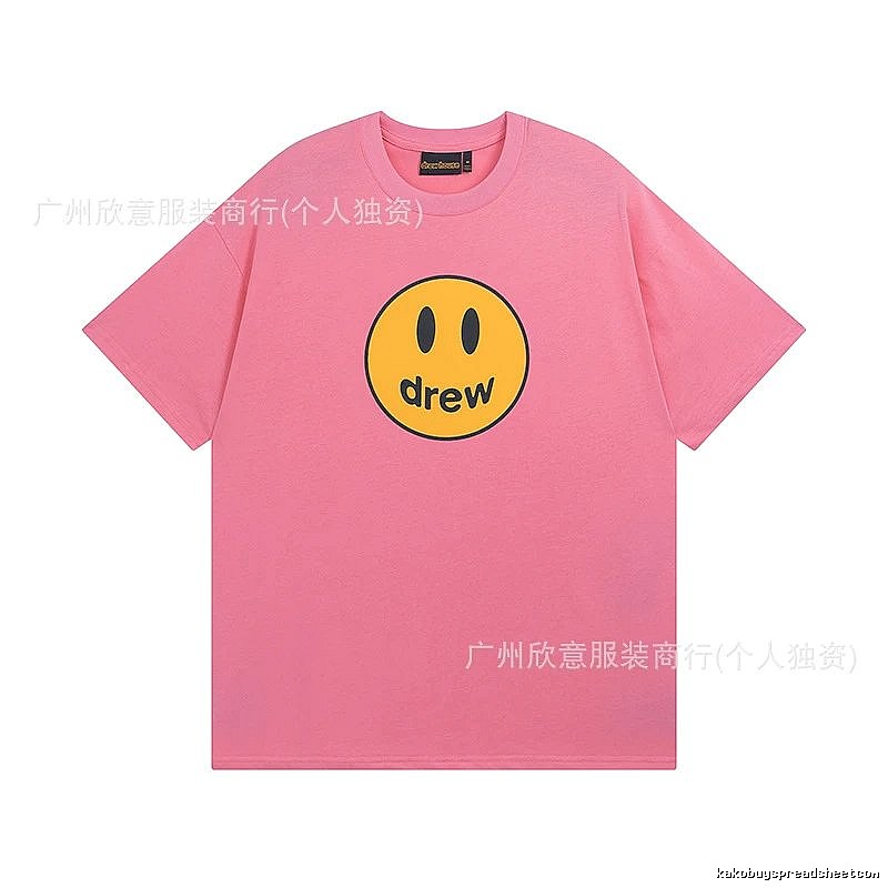 DREW Smiley Series Street Trend Style Pink Short Sleeve T-Shirt