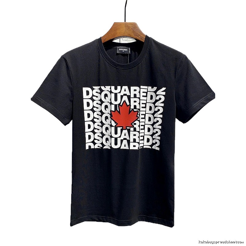 DSQ2 Maple Leaf Print Street Style Black T-Shirt