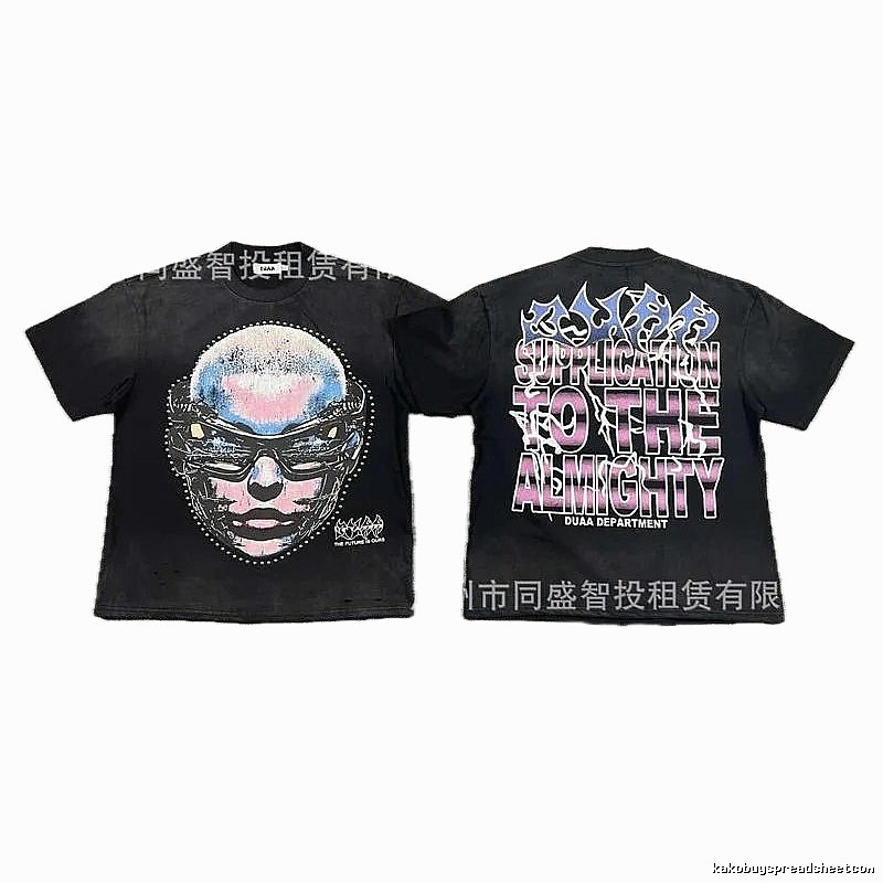 DUAA Cyber Portrait Street Style Black Short-sleeve T-shirt