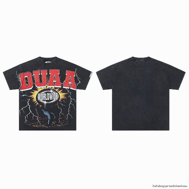 DUAA Lightning American Street Style Distressed Black T-shirt