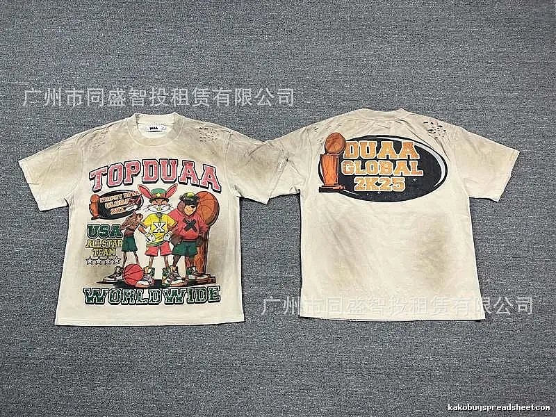 DUAA2K25 American Retro Beige Printed Short-sleeve T-shirt