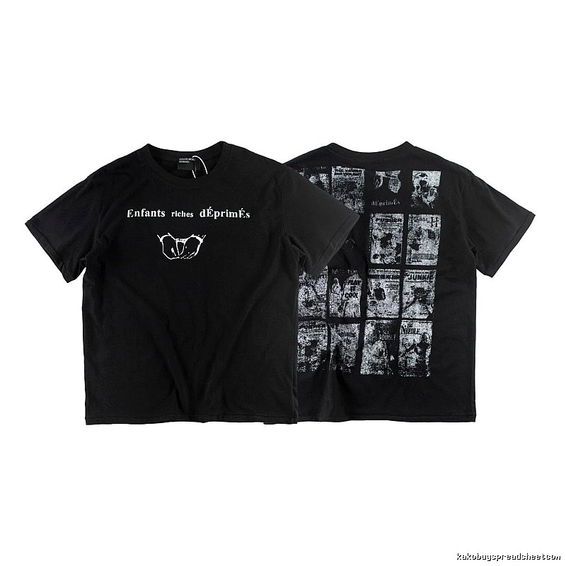 ERD Newspaper Print Dark Style Black Short-sleeve T-shirt