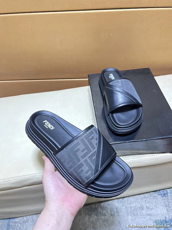 Fendi FF Monogram Trendy & Cool Black & Gray Casual Slippers